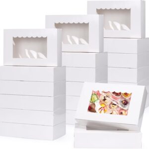 Pack of 24 White Biscuit Boxes with Viewing Window 21.5 x 14 x 5.1 cm Cake Boxes Pastry Box Transport Box Gift Box for Christmas Party Cake Cookie Muffin Biscuits Cupcake Packaging