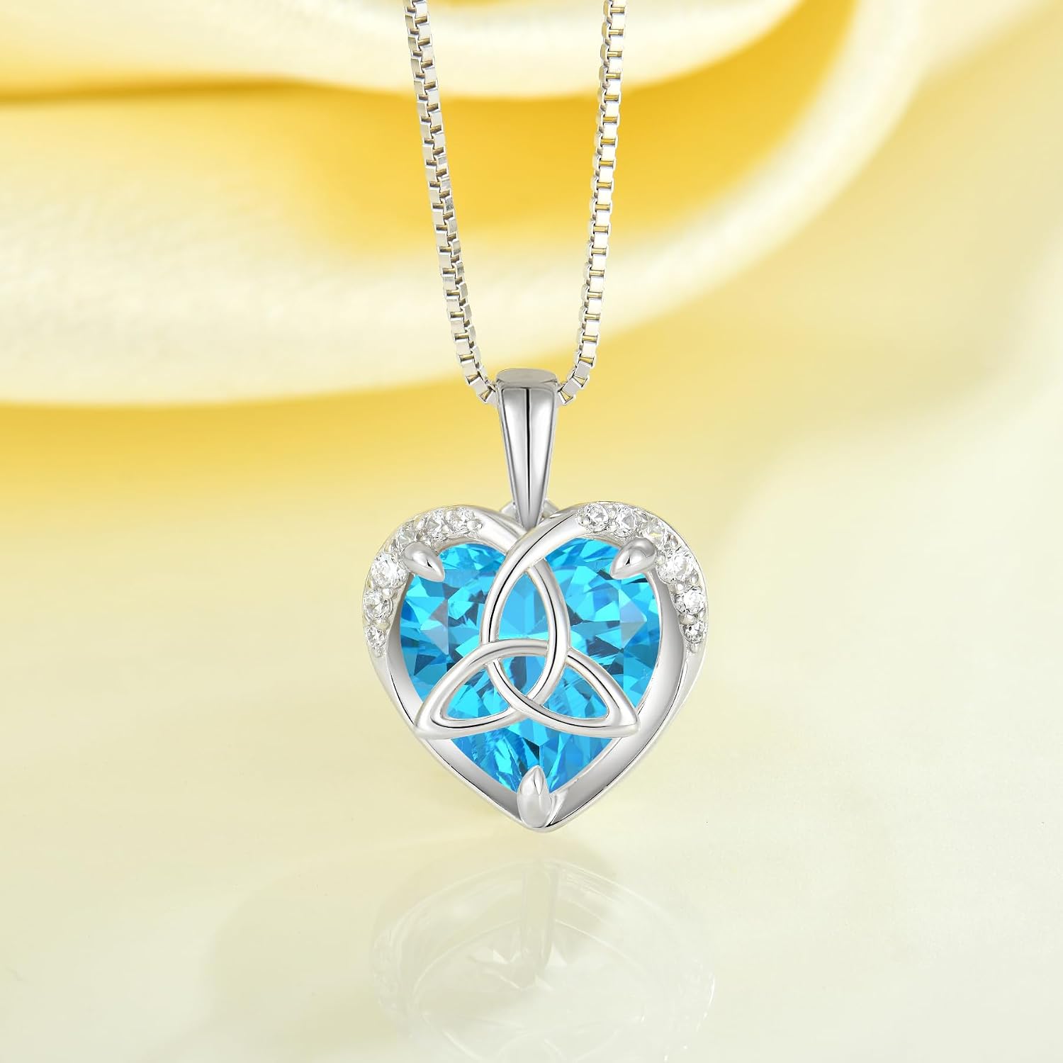 YL Knot Necklace 925 Sterling Silver Celtic Knot Pendant Chain 12 Birthstone Cubic Zirconia Jewellery Gifts for Women Mum – Bild 4