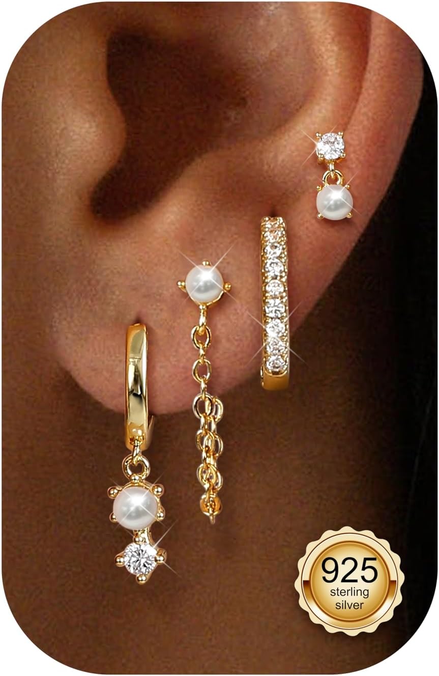 Dochais Earrings 925 Silver Stud for Women Hoop Earrings 14K Real Gold Plated Stud Earrings Silver 925 Stud Hypoallergenic Earrings Small Hoop Earrings Huggie Piercing Ear Earring Jewellery