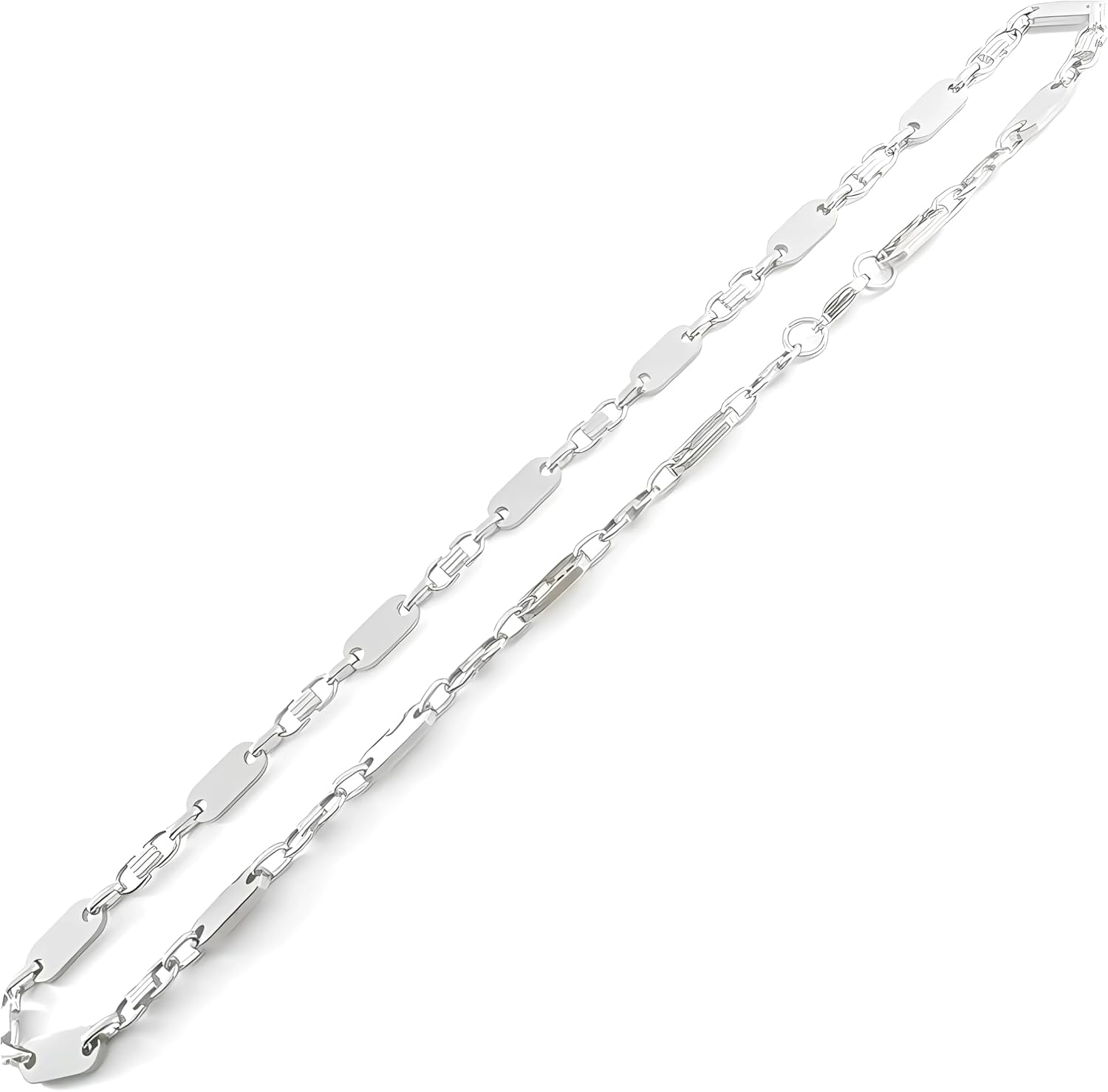 bhb Plate Chain 60 cm Stainless Steel - Stainless Silver Necklace, Plate Chain/Stirrup Chain/Pea Chain for Men & Women – Bild 3