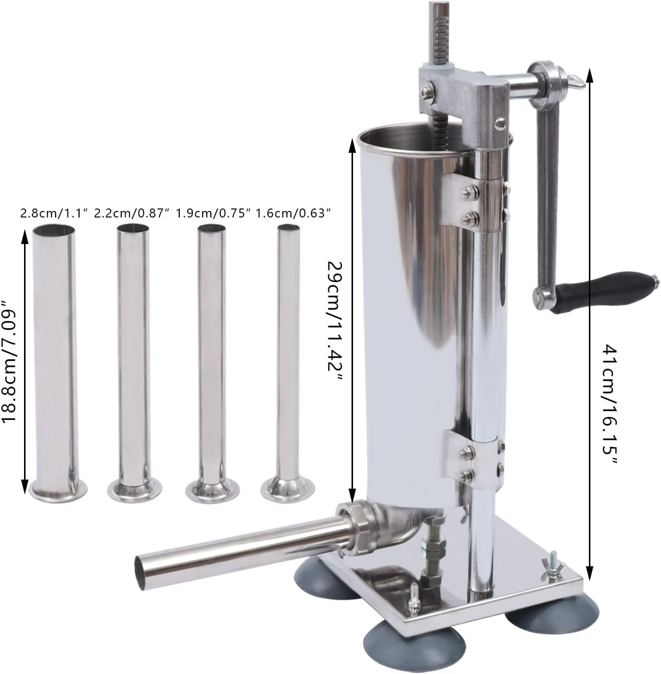 3L Sausage Stuffer Manual Sausage Machine, Stainless Steel Vertical Hand Crank Sausage Sausage Stuffer Machine with Stainless Steel Tubes Plastic Tubes Suction Cups for Kitchen Restaurants – Bild 2