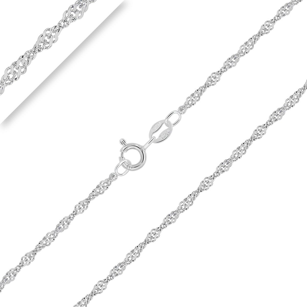 Planetys - Singapore Chain 925 Sterling Silver Rhodium-Plated Chain - 1.4 mm Wide Various Lengths 40-45-50-55-60-65-70 cm – Bild 2