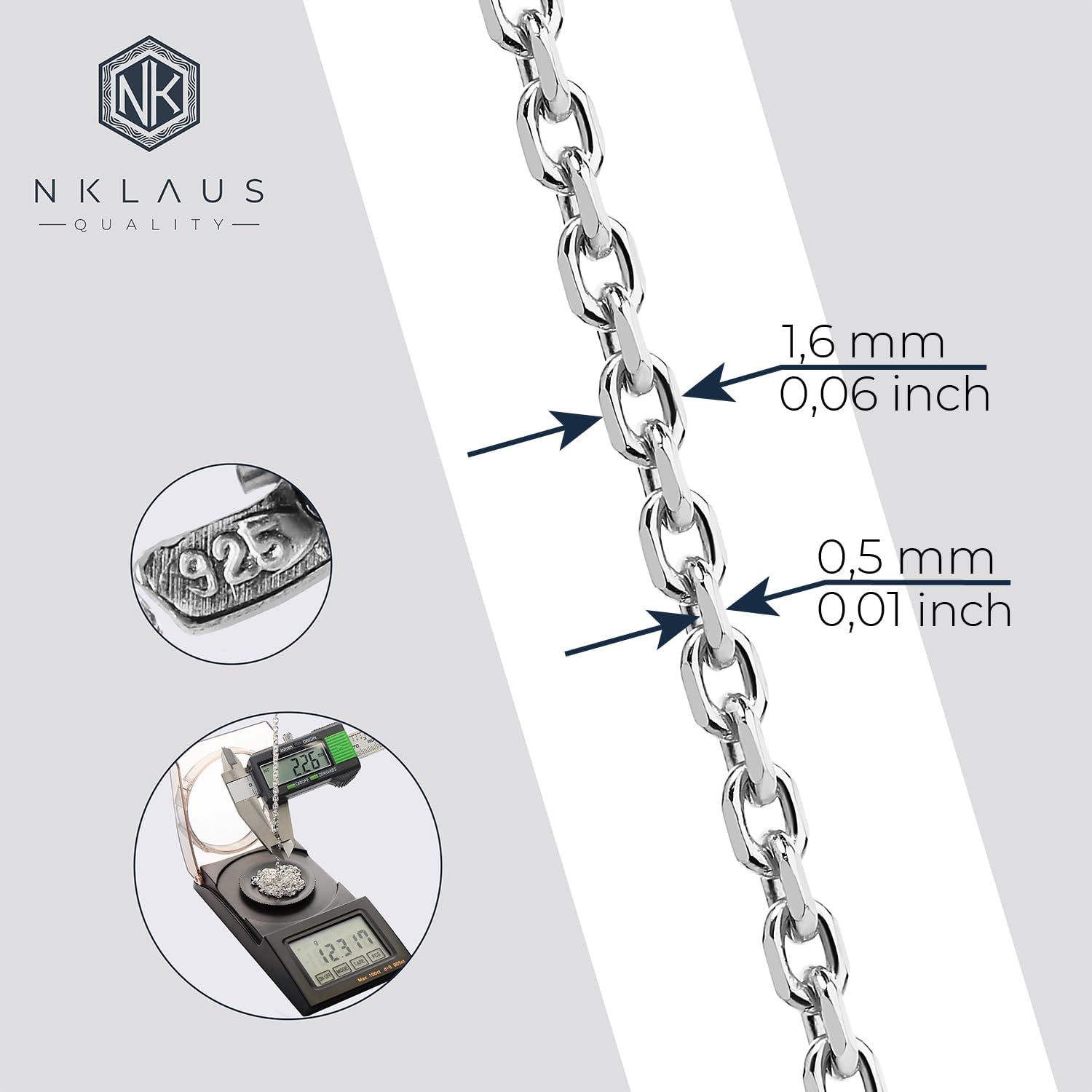 NKlaus Solid Anchor Chain Necklace 925 Silver Chain Diamond-Coated 1.60 mm Wide – Bild 4