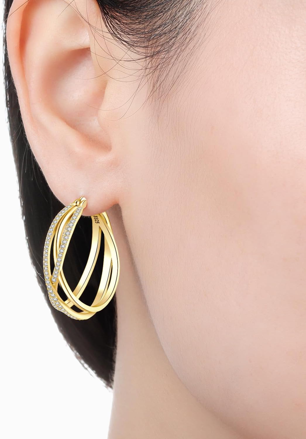 Gold-Plated Earrings Silver 925 Hoop Earrings for Women Gold Earrings for Women Earrings Gold Earrings Women's Earrings Women's Gold Jewellery Gifts – Bild 2