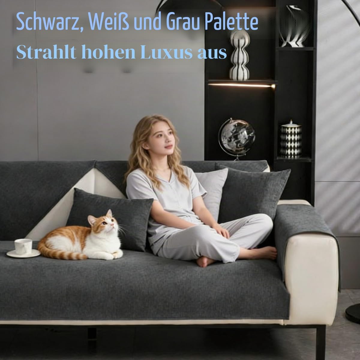 Sofa Cover, Chenille Sofa Cover, Sofa Throw, Sofa Blanket, Non-Slip Sofa Throw Blanket, Sofa Protection, Cat Dog, Sofa Protective Blanket, Sofa Covers for Seat, Dark Grey, 90 x 160 cm – Bild 2