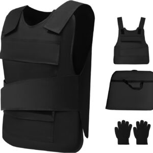 55 x 53 cm Stab Protection Vest Men’s Shotproof Vest Black Body Armour Anti-Knife Piercing Safety Vest with Storage Bag Pair Gloves for Police Guard Protection Construction Workers
