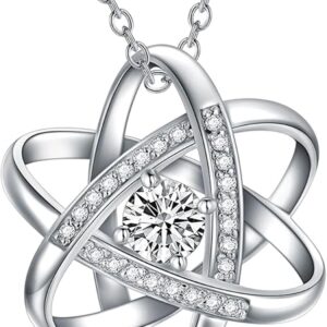 Natural Diamond Celtic Love Knot Necklace for Women, 925 Sterling Silver Moissanite Endless Flower Necklace, Anniversary Birthday for Wife Mother, 46 + 5 cm