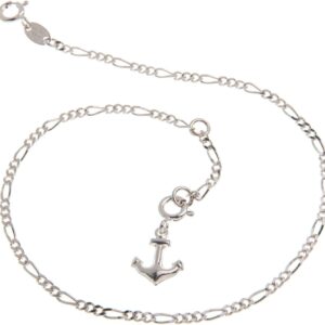 Anklet Silver (Figaro Chain) with Anchor Pendant – Width 2.2 mm – Length Selectable 23 cm – 30 cm – Genuine 925 Silver