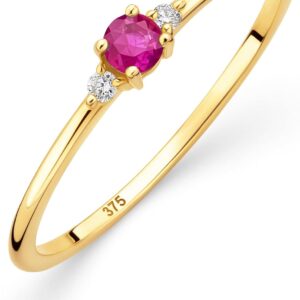 Orovi Women’s Gold Jewellery, Gold Ring with Sapphire/Amethyst/Ruby/Emerald/Topaz and 2 Diamonds 0.03 ct, Trilogy Ring, Engagement Ring, Gemstone 9ct Yellow Gold