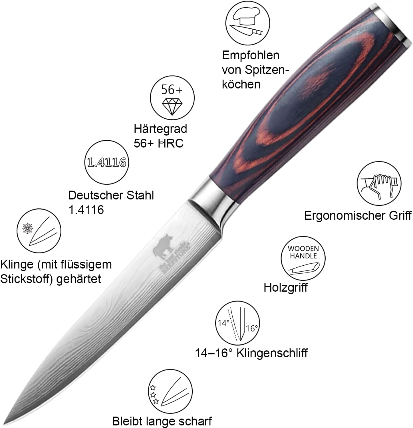 Steak Knife Set 6 Pieces Professional Chef's Knife, Ergonomic Wooden Handle, Smooth Blade, Gift Idea with Wooden Box for Storage – Bild 6