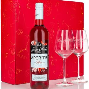 Sipply Gift Set 3 Pieces with 2 Balloon Glass Sprays and 1 Bottle Hugo Asbach Aperitif 0.75 L 15% | with Gift Packaging: Pink | Gift for Women Men Mum Dad Girlfriend for Christmas Easter
