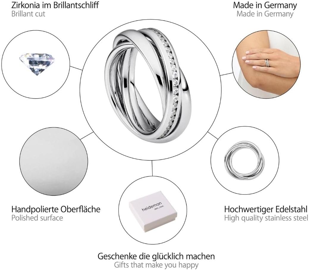 Heideman Women's Trini Ring Made of Stainless Steel Silver Coloured Polished Women's Ring for Women Roll Ring Play Ring Triple Ring Pack of 3 – Bild 3