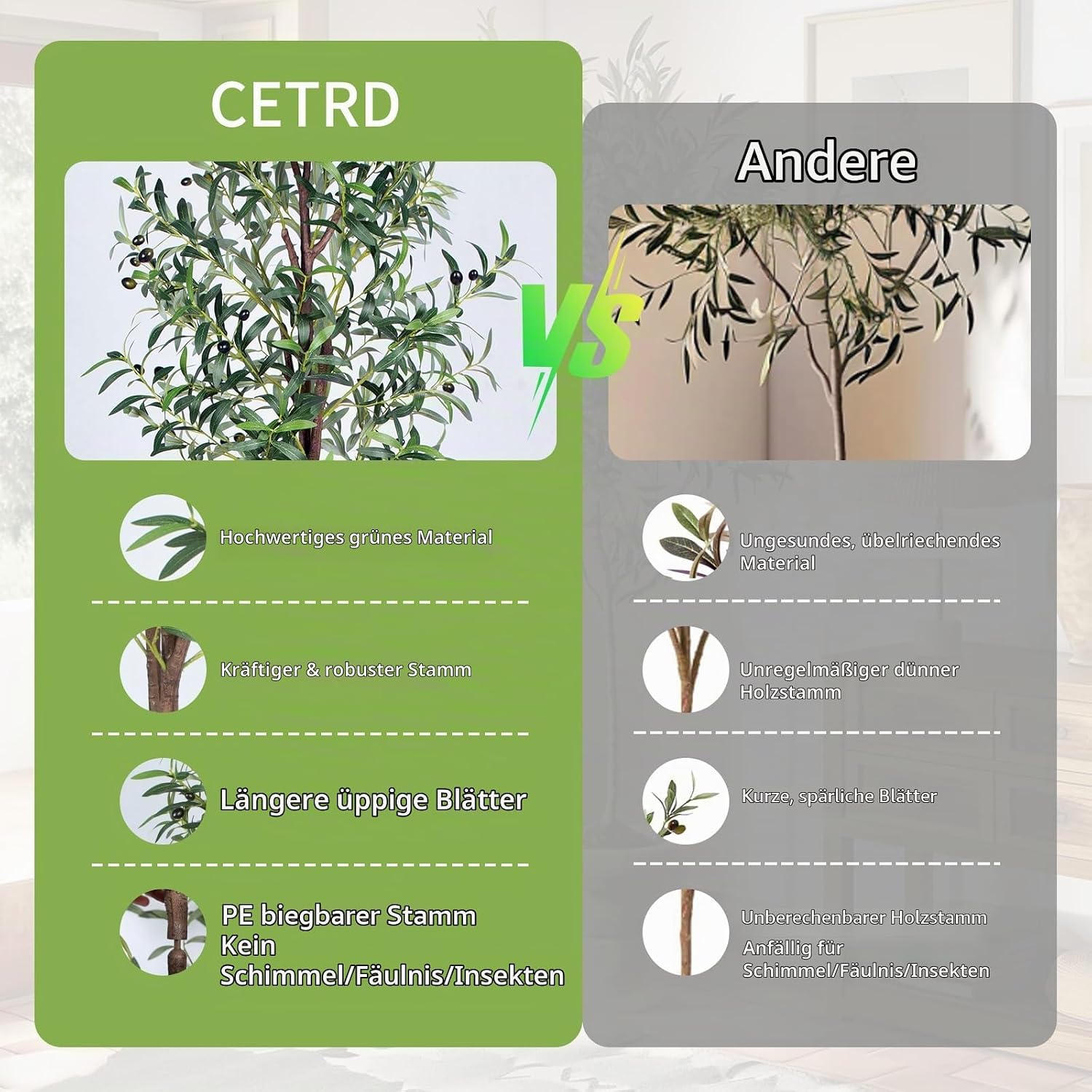 Artificial Olive Tree, 150 cm, Artificial Plant Like Real with Pot & Thicker Trunk - More Leaves & Olives, Care Free. Ideal as Artificial Tree Indoor, Decorative Tree for Living Room, Office, Shop – Bild 6