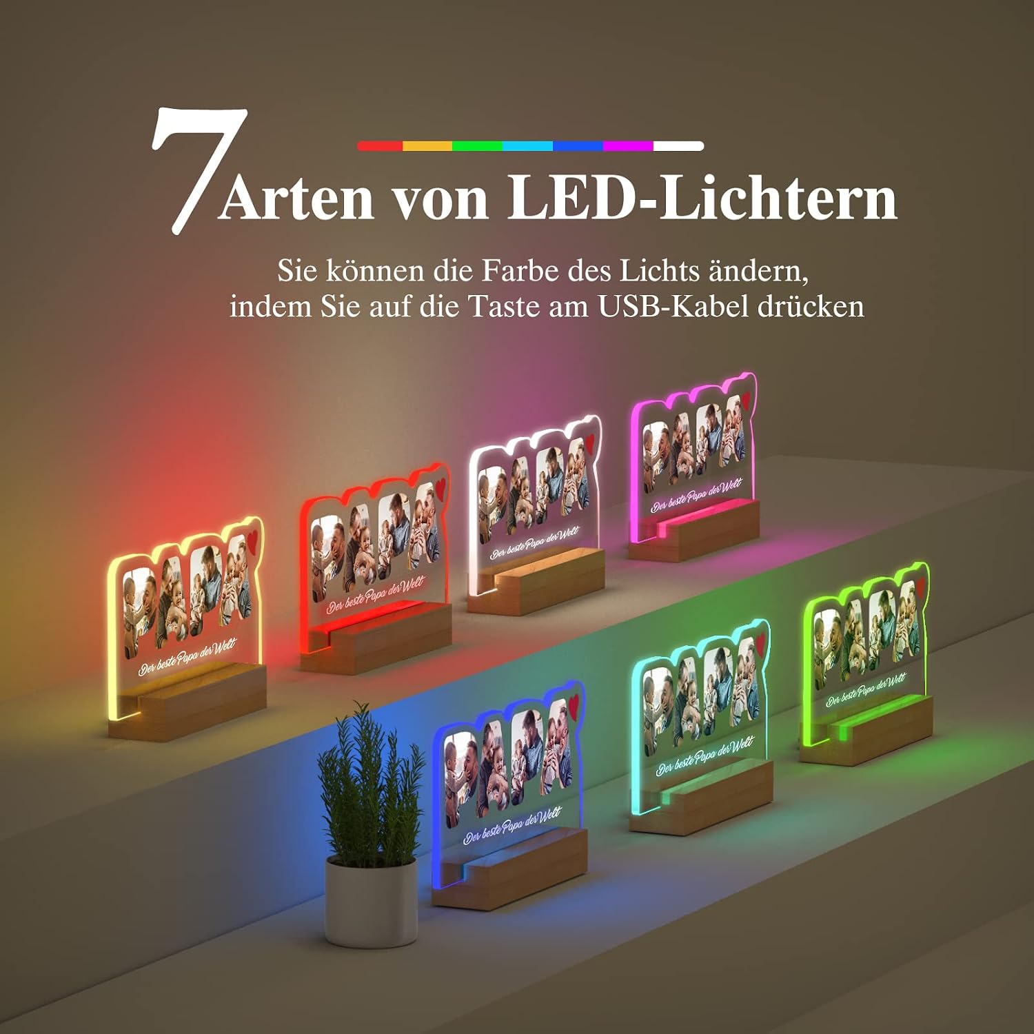 iDIY Personalised Gifts Dad Lamp - Gift Ideas for Father's Day, LED USB Night Light with Photo, Gifts for Dad Daughter Son, Glass Photo Album, Various Sockets to Choose From – Bild 6