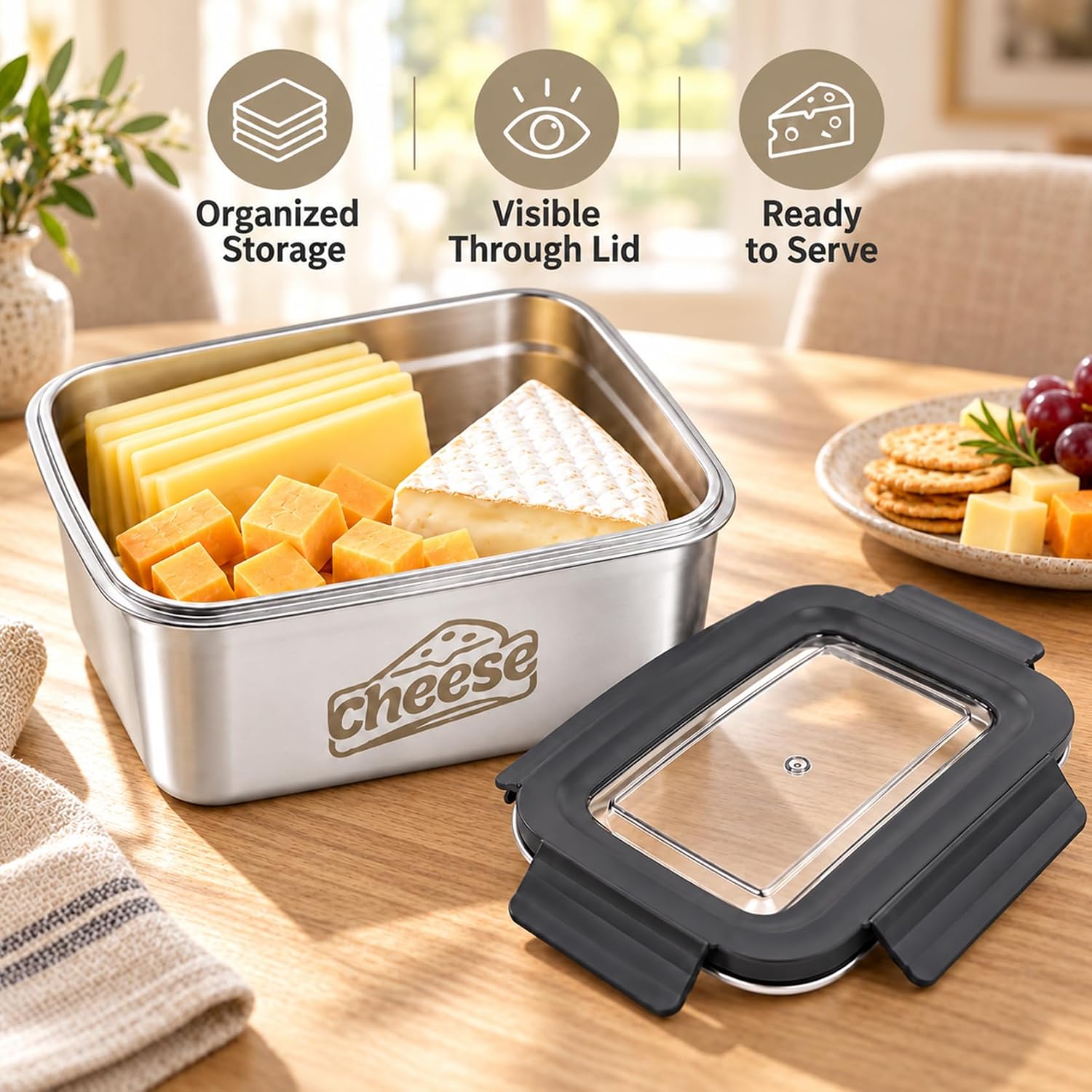Cheese Box Fridge Stainless Steel with Lid and Viewing Window for Cheese – Bild 3