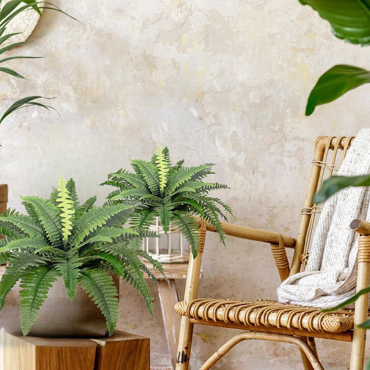 Pack of 3 Artificial Plants Ferns for Outdoor and Indoor Use 76 cm Green Artificial Boston Fern Balcony Plants Artificial Plants Artificial Fern Bushes Home Decoration Garden Patio Balcony Entrance Office – Bild 8
