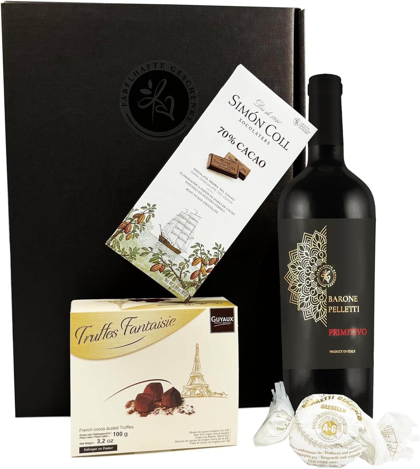 Thank you gift set, red wine with chocolate truffles and dark chocolate, wine gift for connoisseurs, gift basket for men and women, birthday, Christmas, anniversary, with "Thank you" banderole – Bild 4