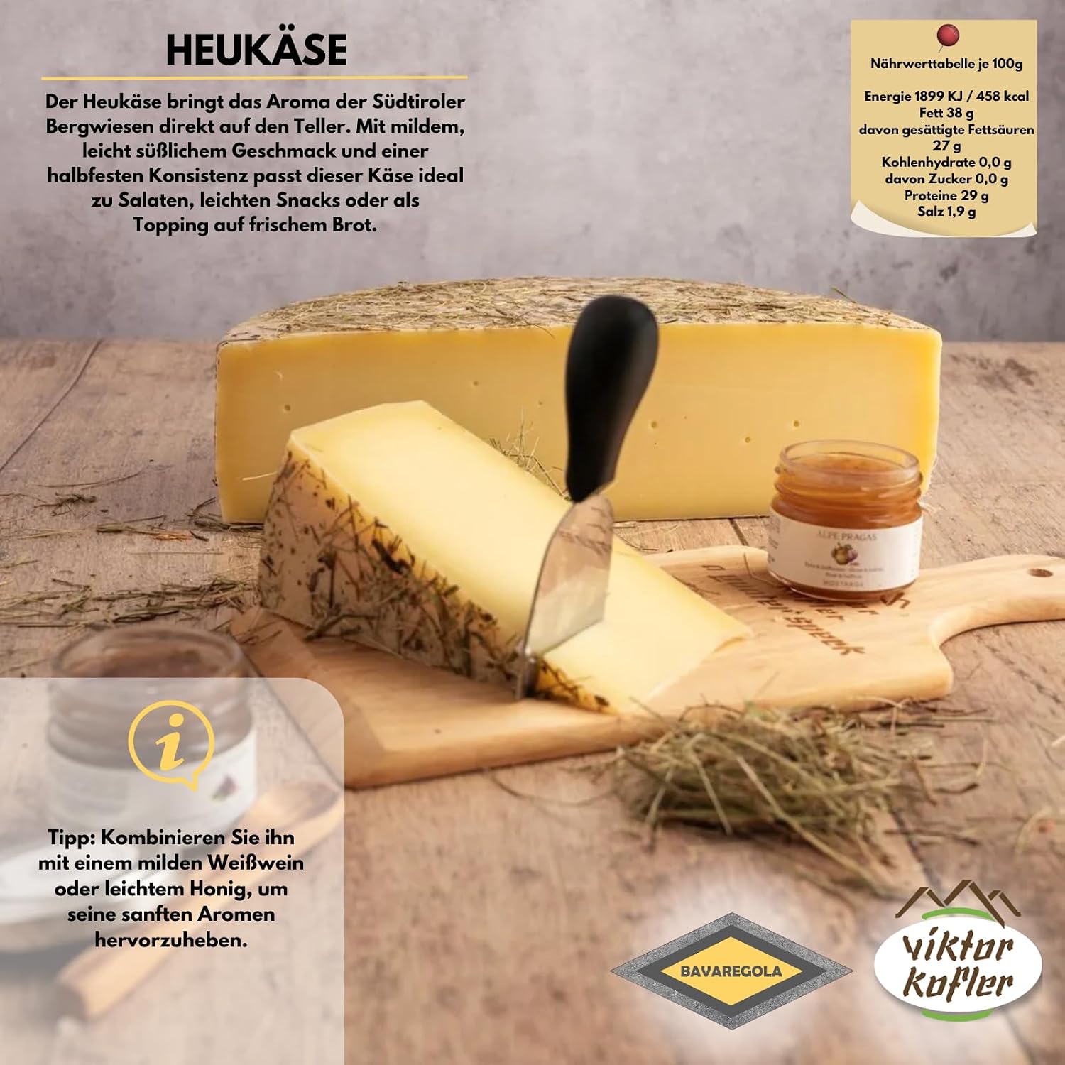BAVAREGOLA South Tyrolean Cheese Gift Box – Gift Basket Filled with 5 Cheese Variations, Fig Mustard & Shaker Bread – Enjoyment Gift for Men and Women – Bild 4