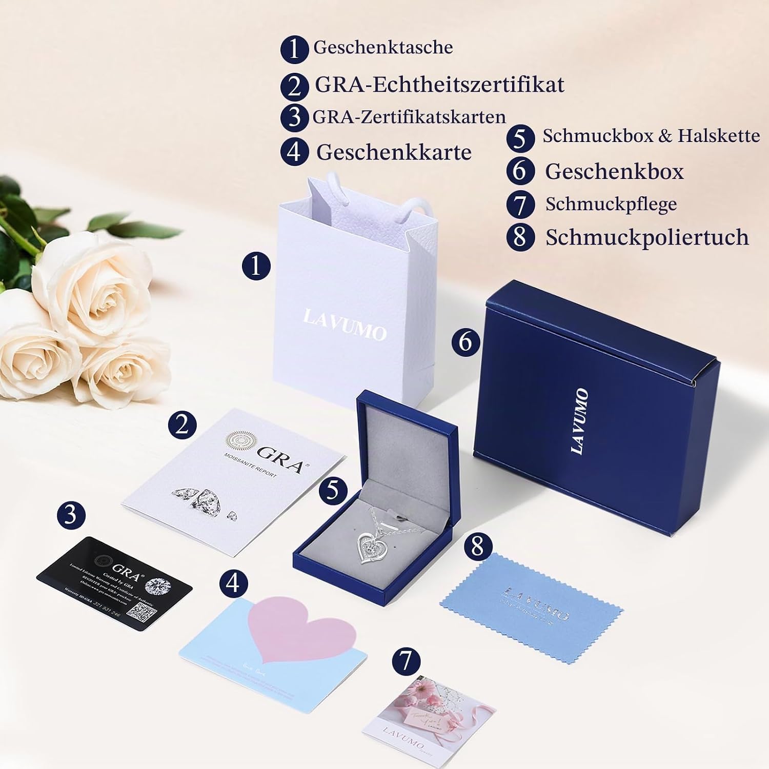 LAVUMO Moissanite Halskette Damen Silber 925 Herz Rose Schmuck Geschenke – Bild 6