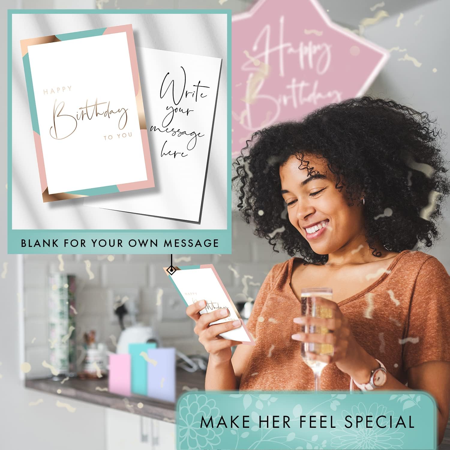 Happy Birthday Box for Women - Unique Birthday Gifts Best Friend, Sister, Daughter, Mother - Gift Baskets Her Birthday from Luxe England Gifts, Pink and Turquoise – Bild 5