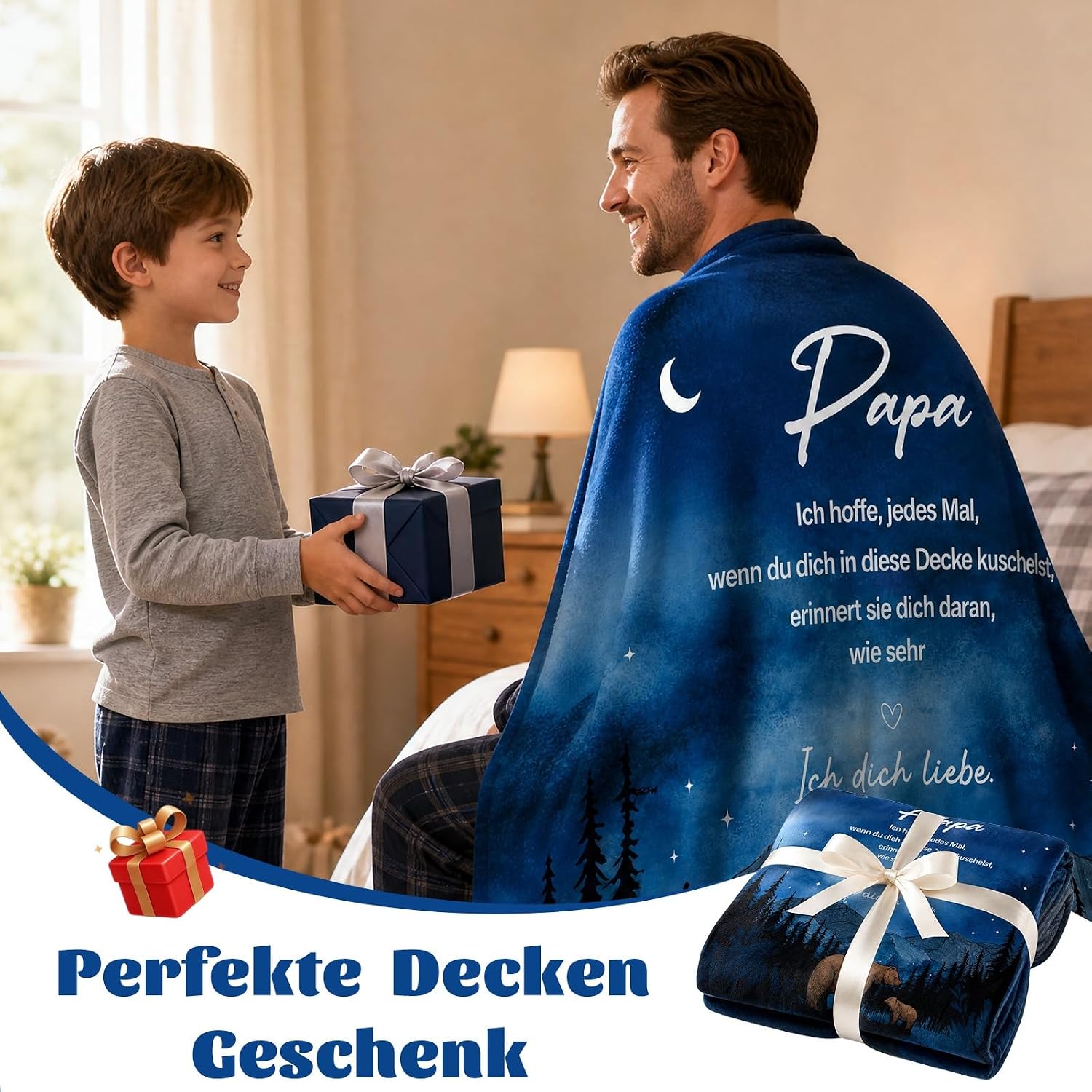 Papa Geschenk Weihnachten Vatertag Geburtstag Decke vo Tochter Sohn – Bild 7