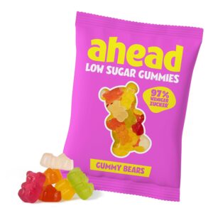 ahead Gummy Bears | Fruit Gum Mix 18 × 50 g | Gummy Bears without Added Sugar | Only 0.7 g Sugar & 79 kcal per 50 g | Low Calorie Sweets & High Fibre
