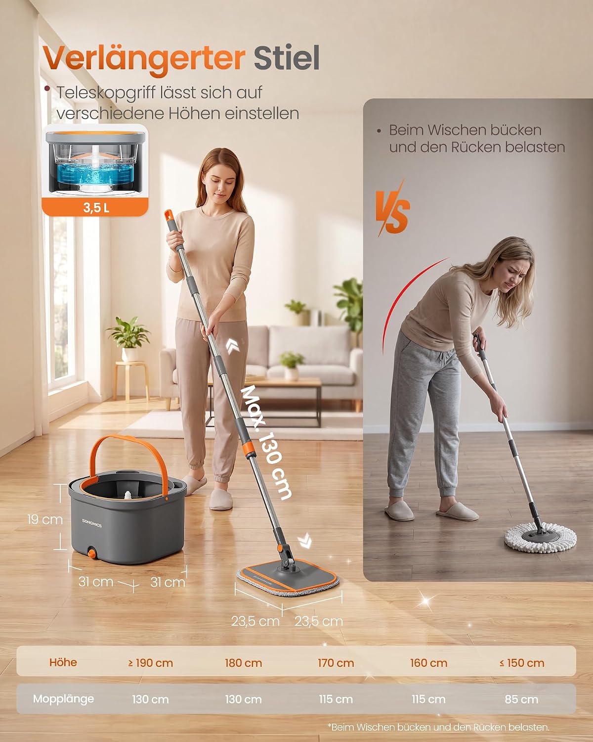 SONGMICS Mop with Bucket, Dirty Water Separation, 3.5 L – Bild 6