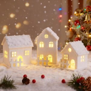 Christmas Village with Lighting, Christmas House Illuminated, Christmas Decoration Wooden LED Indoor, Gnome House with Light, Christmas Town Christmas Decoration American, Christmas Houses Christmas White