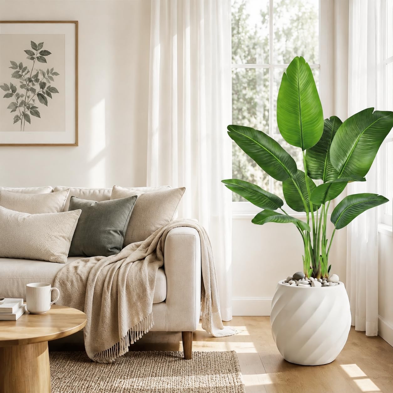 Artificial Bird of Paradise Plant, Faux Banana Leaf Tree for Home Decor, Artificial Plants, Large Indoor Floor Plant with 9 Stems (1, Black Planter, 120 cm) – Bild 6