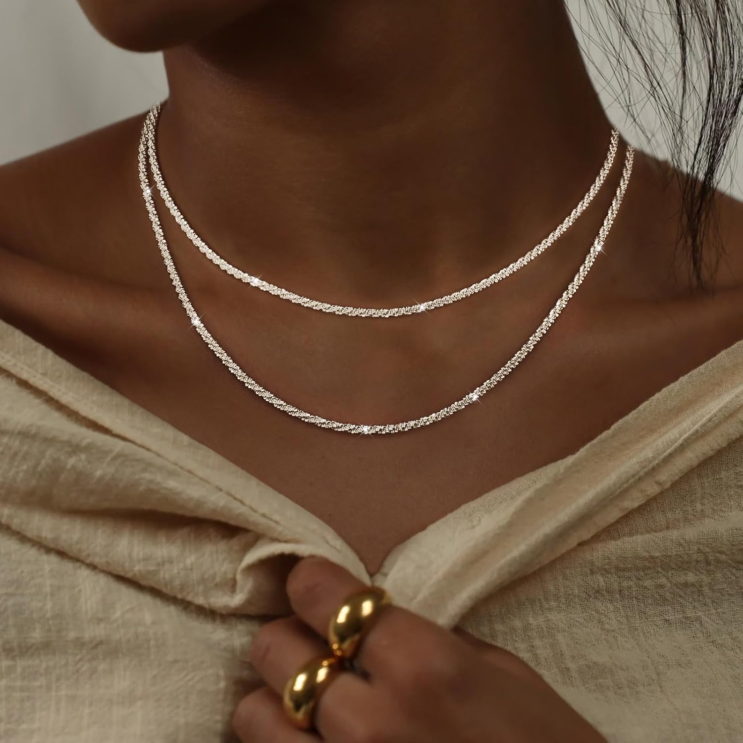 Mesaro Silver Necklaces for Women - 2-Piece Layered Necklaces, Hypoallergenic Sterling Silver Choker, Delicate Jewellery Gift for Birthday & Christmas – Bild 4