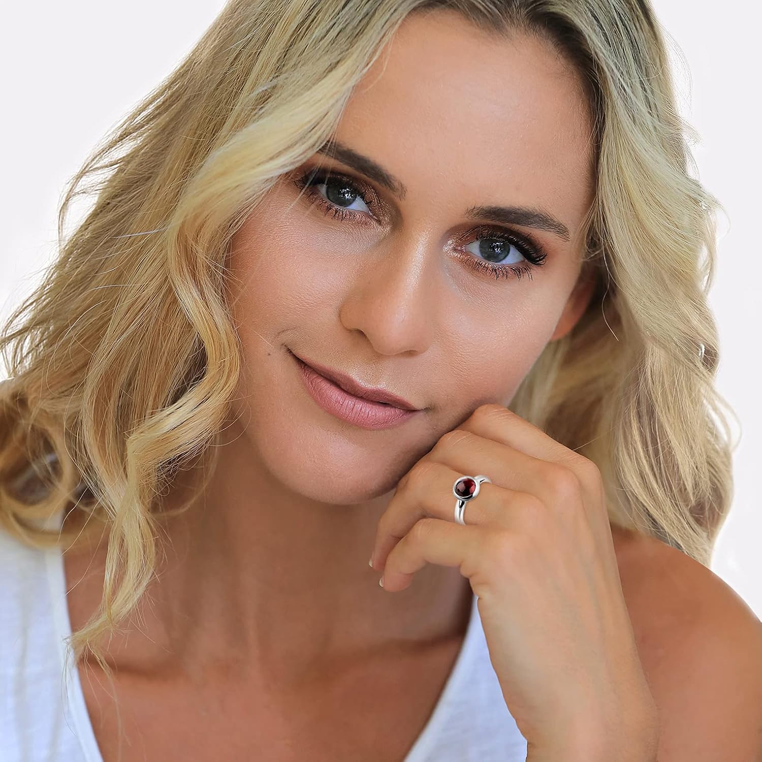 Nenalina Ring Silber 925 Damen Silberring Damenring mit 8 mm rundem Granat – Bild 5