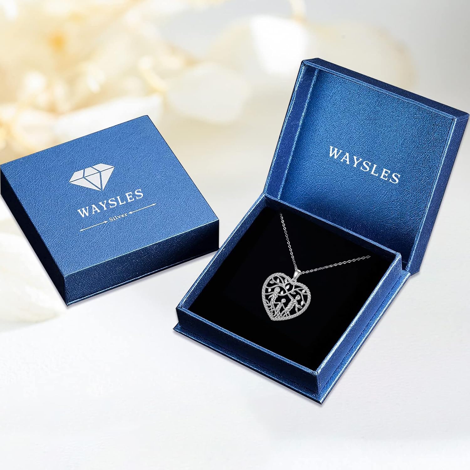Women's Tree of Life Necklace 925 Sterling Silver Mother Children Daughter Son Tree of Life Family Heart Pendant Jewellery Gifts for Mum Girls – Bild 7