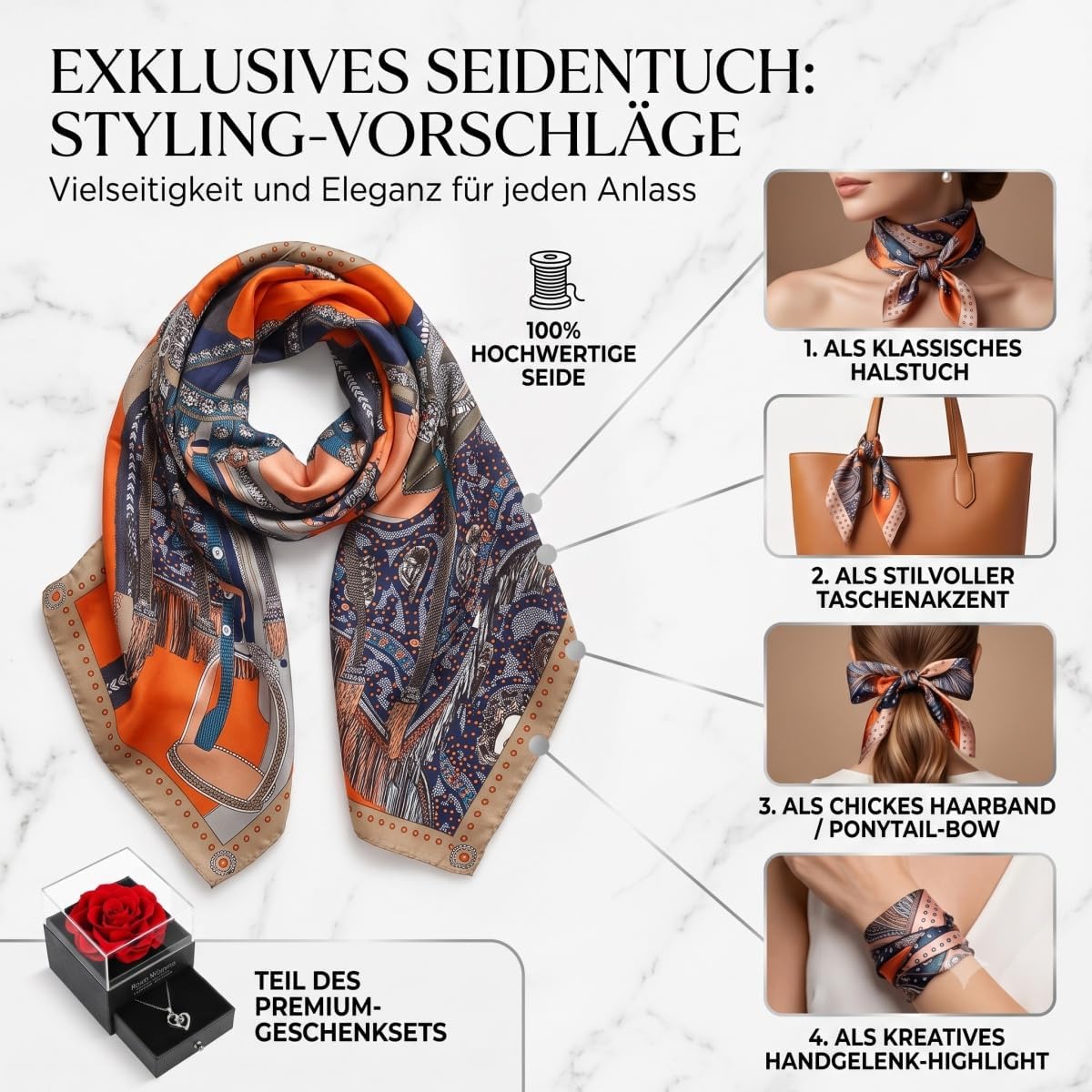Eternal Rose with Exquisite Necklace & Scarf, Small Gifts for Women with Gift Box & Greeting Cards, Gift Girlfriend Birthday Mum – Bild 4