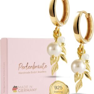 Jewellery with Pearls Wedding - Premium 925 Silver Jewellery Set & Earrings Bride - High Quality Bridal Jewellery Beads - Women's Jewellery Gold Bride - Bridal Earrings Jewellery Set Wedding Leaf