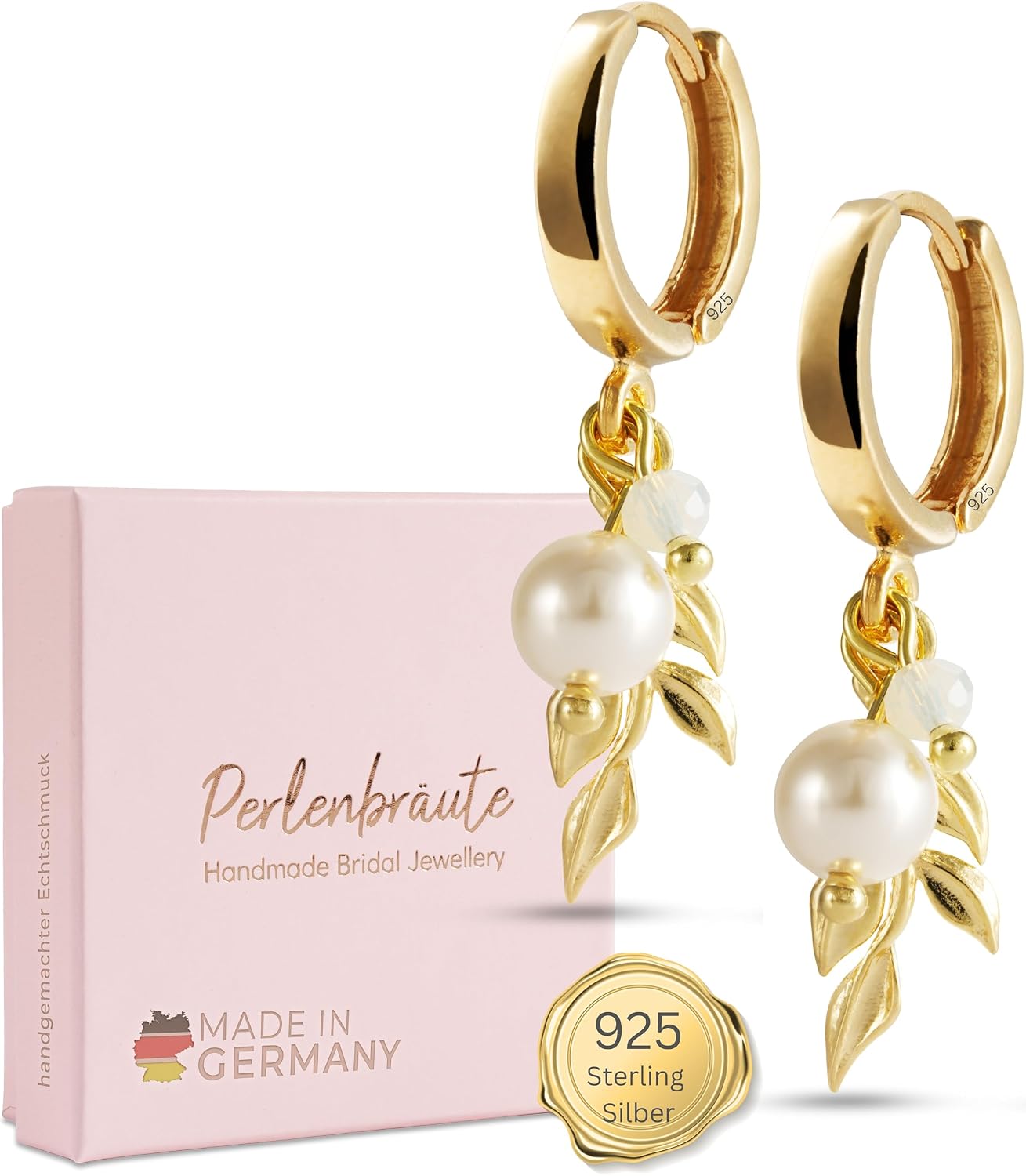 Jewellery with Pearls Wedding - Premium 925 Silver Jewellery Set & Earrings Bride - High Quality Bridal Jewellery Beads - Women's Jewellery Gold Bride - Bridal Earrings Jewellery Set Wedding Leaf