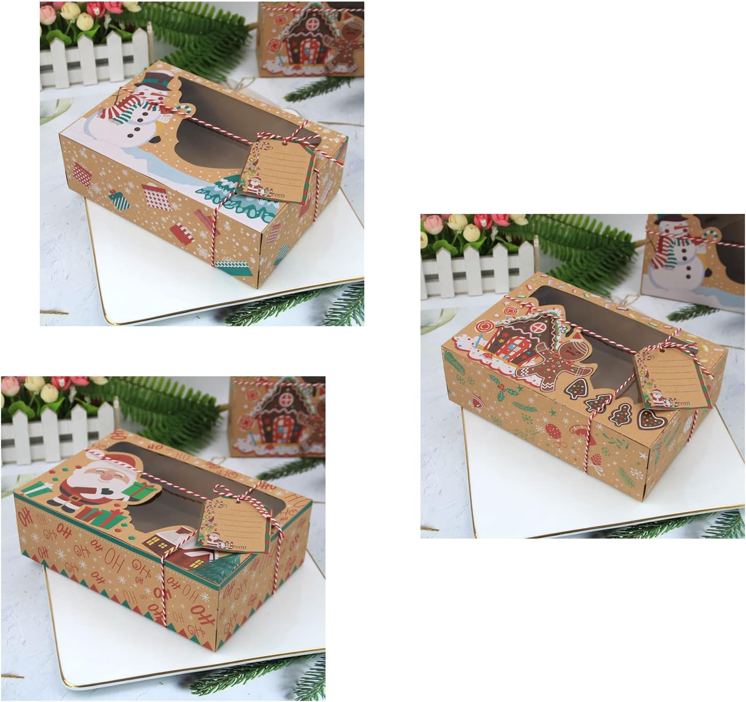 Pack of 12 Christmas Biscuit Boxes, 3 Different Design Biscuits Packaging, Christmas Box, Biscuit Box, Cake Boxes with Viewing Window for Bakery, Chocolate, Chocolate Box Packaging – Bild 7