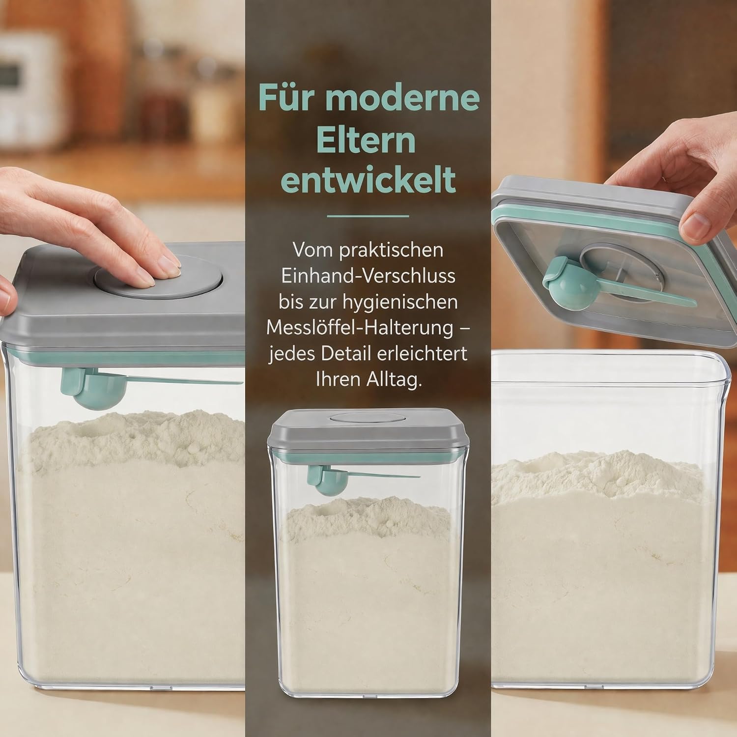 Milk Powder Dispenser 1700 ml Transparent with Spoon and Brush – Bild 3