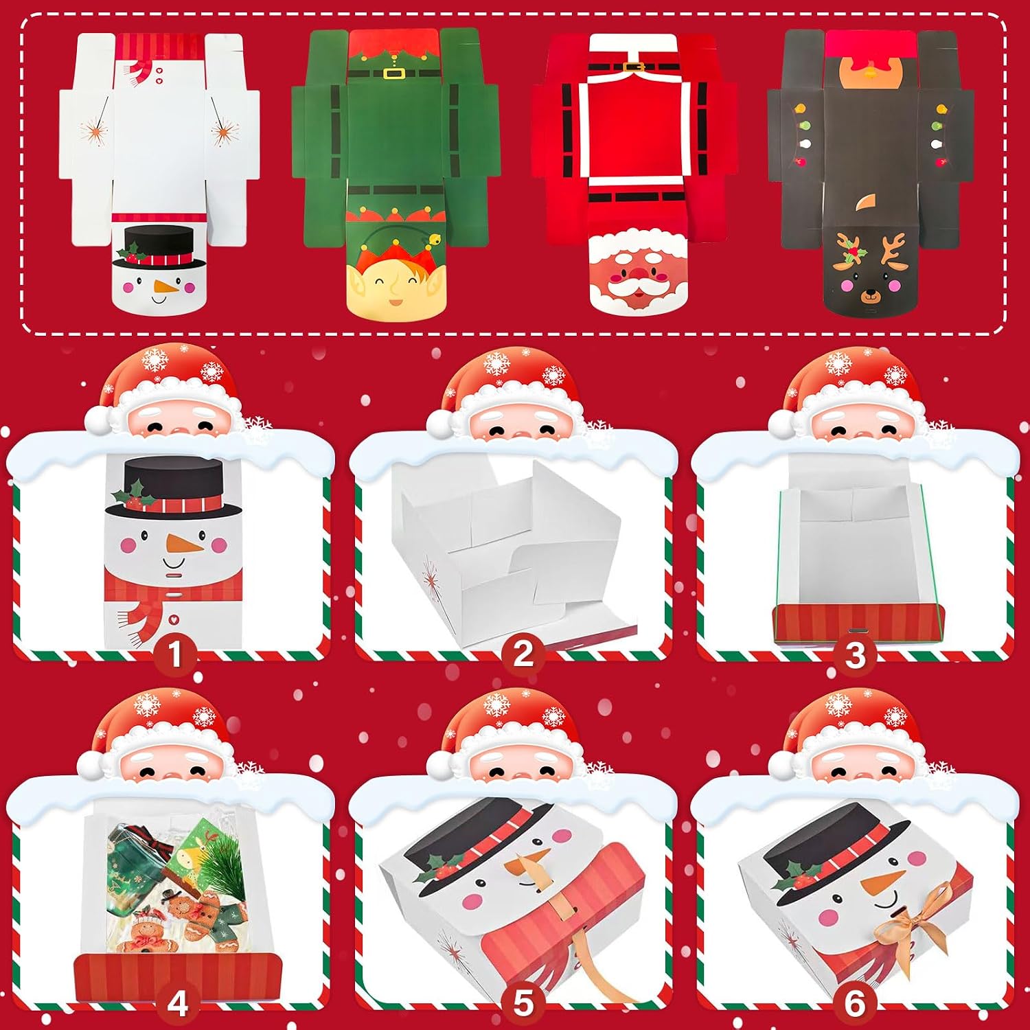 Pack of 12 Christmas Cupcake Boxes 17.5 x 17.5 x 8 cm Christmas Gift Box with Ribbon Cupcake Box Container Cake Muffin Transport Box Pastry Boxes Paper Boxes Bakery Boxes for Cakes Doughnut Pastries – Bild 7