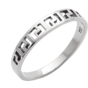 Silverly 925 Solid Silver Rings with Open Greek Key Pattern | Sterling Silver Rings for Women | Classic Thin Band Rings | Stacking Rings Jewellery | Elegant Greek Engagement Ring