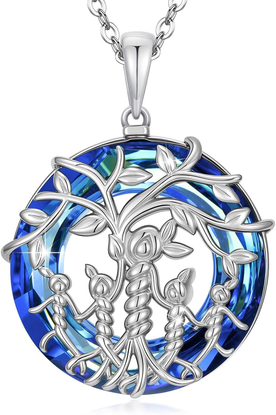 Women's Tree of Life Necklace 925 Sterling Silver Mother Children Daughter Son Tree of Life Family Heart Pendant Jewellery Gifts for Mum Girls