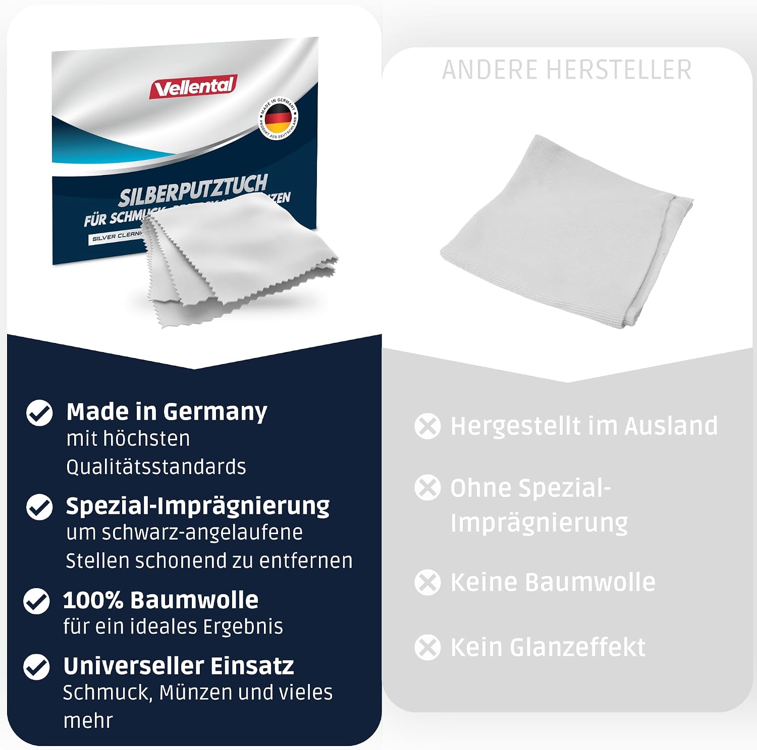 Silver Cleaning Cloth for Jewellery, Cutlery & Coins, Silver Polishing Cloth for Care and Cleaning of Real Silver, Silver Jewellery Made in Germany – Bild 6