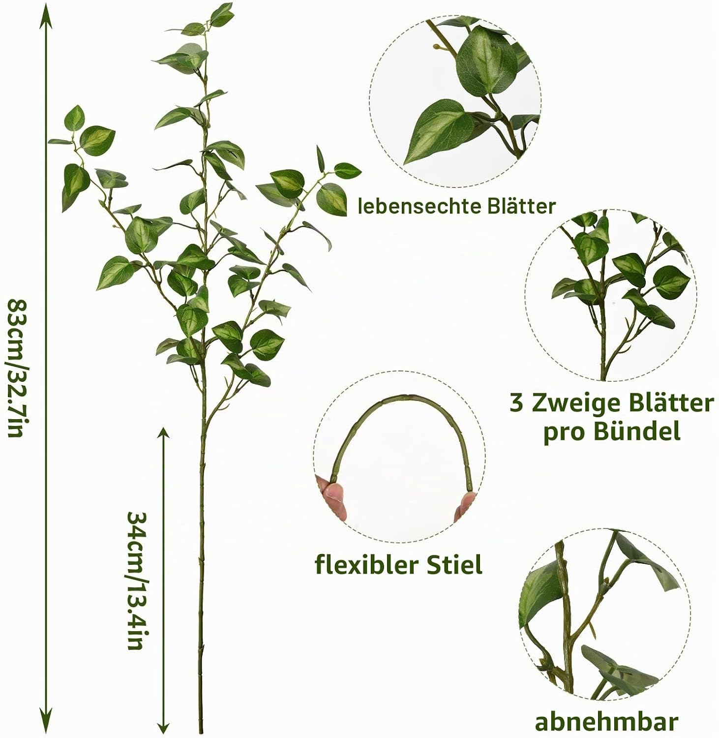 Betylifoy Set of 4 Artificial Ivy Branches, Decoration, 83 cm, Artificial – Bild 3