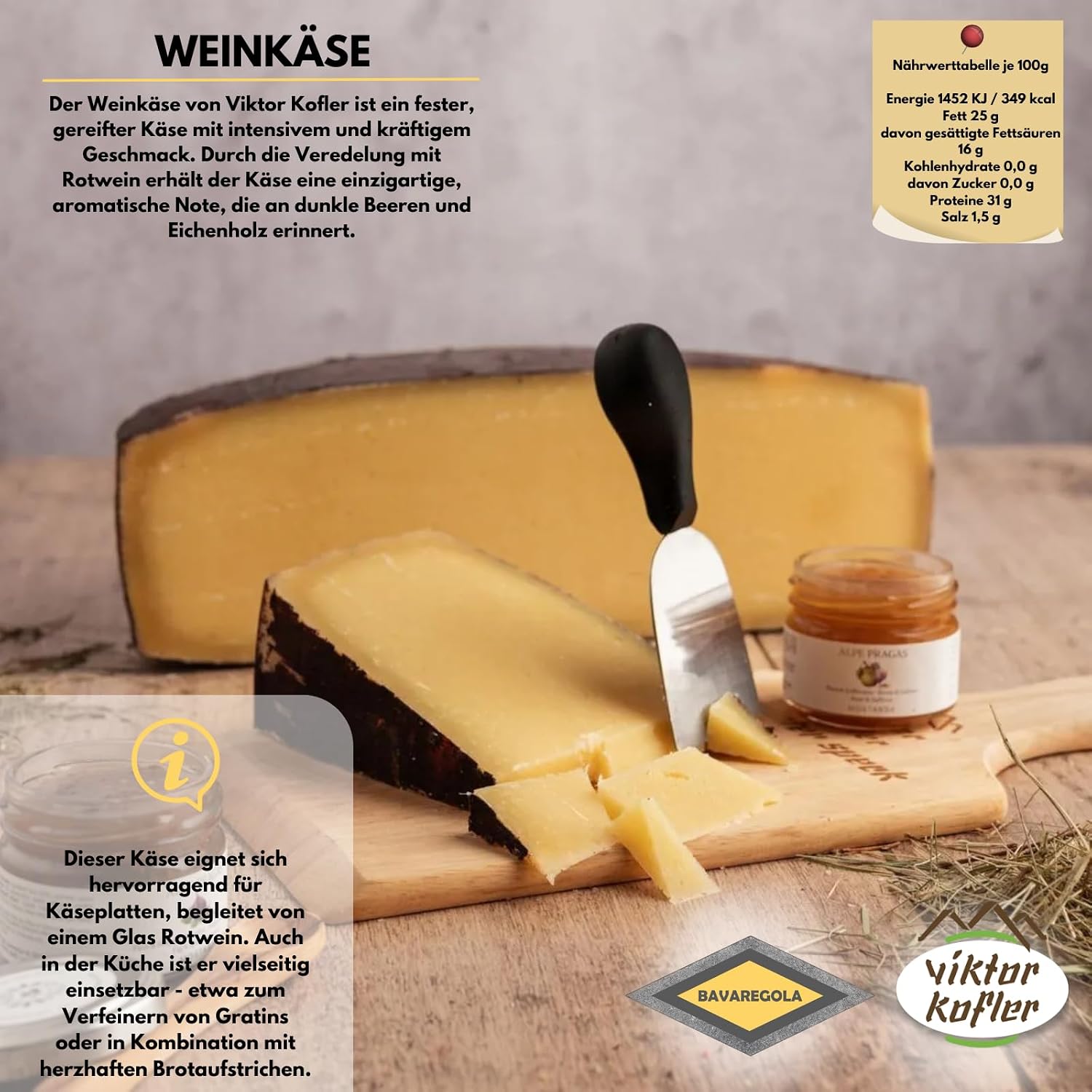 BAVAREGOLA South Tyrolean Cheese Gift Box – Gift Basket Filled with 5 Cheese Variations, Fig Mustard & Shaker Bread – Enjoyment Gift for Men and Women – Bild 6