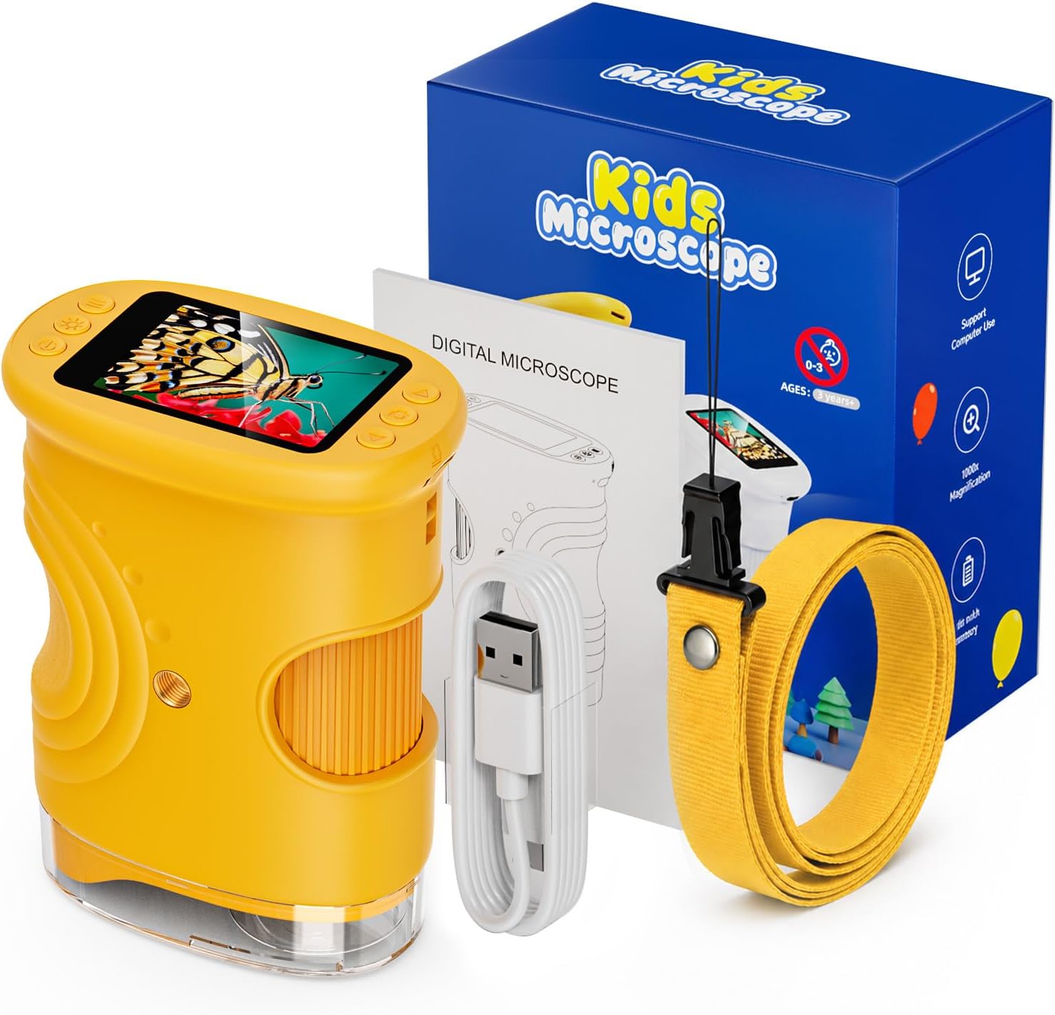 Digital Microscope for Children 1000X Zoom, Photo & Video Orange