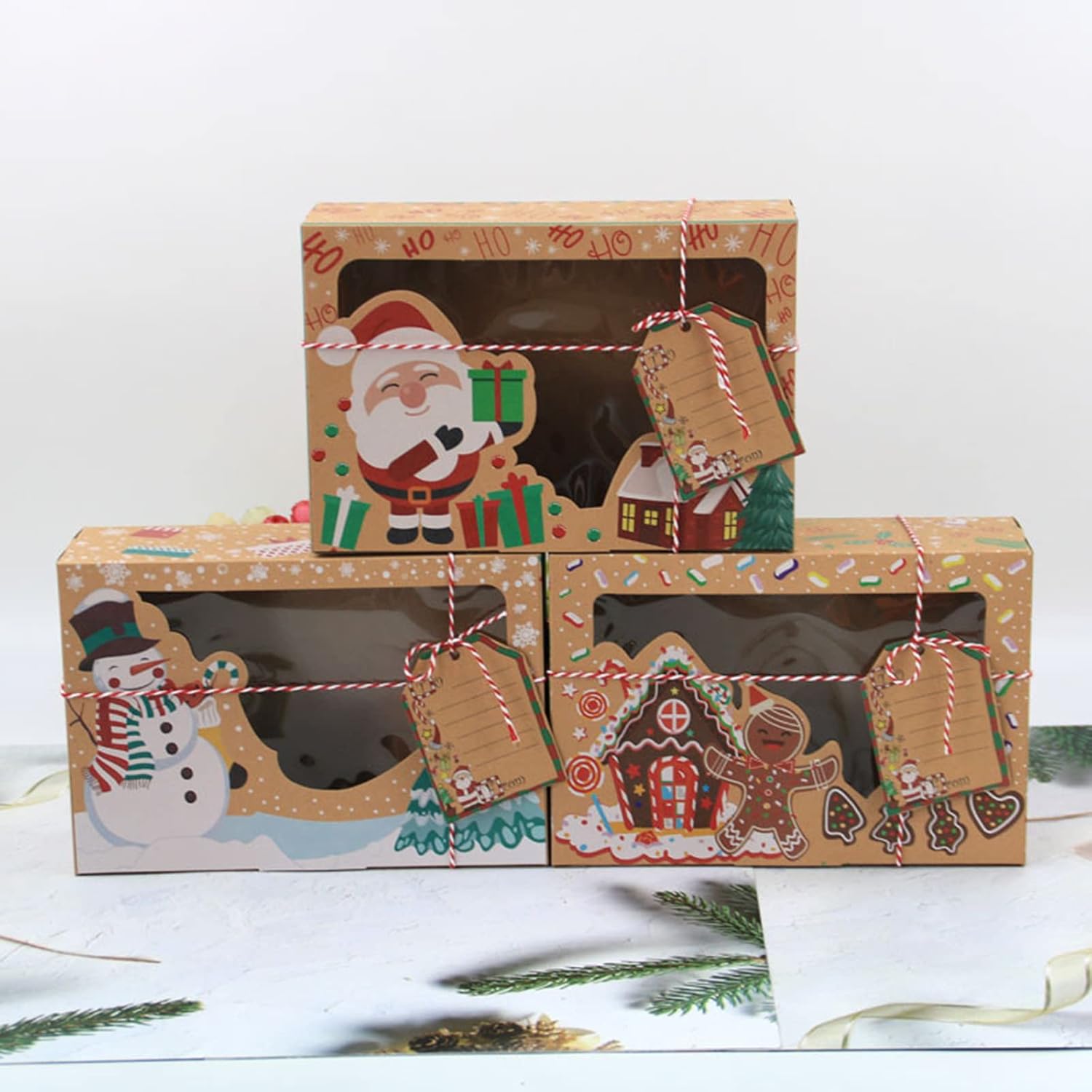 Pack of 12 Christmas Biscuit Boxes, 3 Different Design Biscuits Packaging, Christmas Box, Biscuit Box, Cake Boxes with Viewing Window for Bakery, Chocolate, Chocolate Box Packaging – Bild 6
