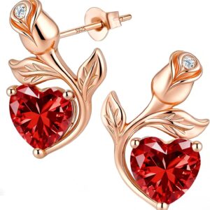 0.8CT Rose Heart Stud Earrings Birthstone S925 Gifts for Women