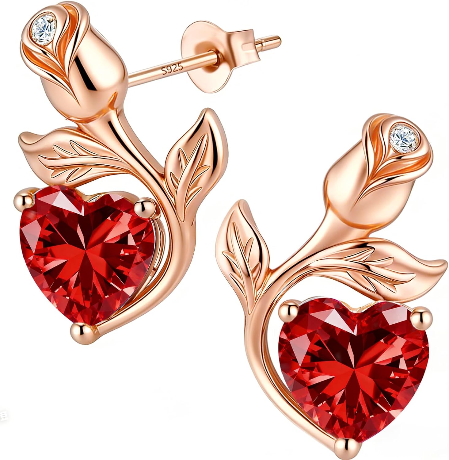 0.8CT Rose Heart Stud Earrings Birthstone S925 Gifts for Women