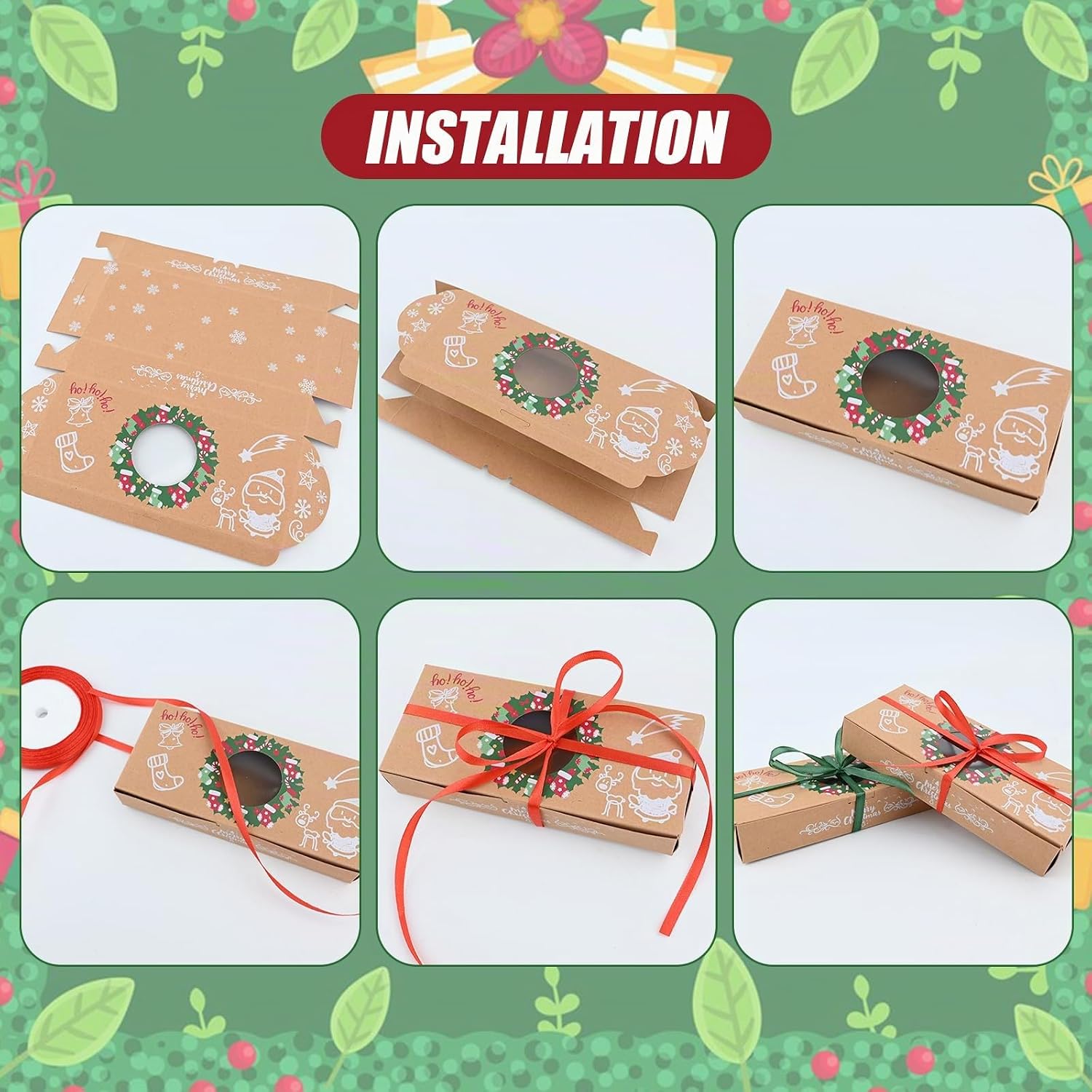 12 Christmas Biscuit Boxes with Window and Ribbon, Christmas Treat Boxes, Gift Box, Bakery Boxes, Biscuits, Packaging for Pastries, Cupcakes, Brownies, Gifts, Doughnut and Cookie – Bild 4