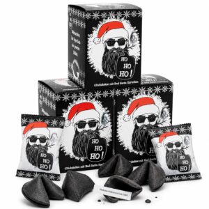 Food crew 36 x Christmas Lucky Biscuits Bad Santa - Black Lucky Cookies with Vanilla & Funny Anti-Christmas Sayings - Advent Calendar Filling & Secret Santa Gift, Vegan