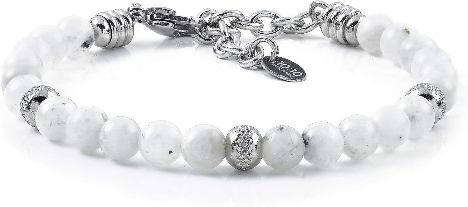 10:10 Natural Moonstone Bracelet 6mm Stainless Steel Beads Highly Resistant – Bild 2